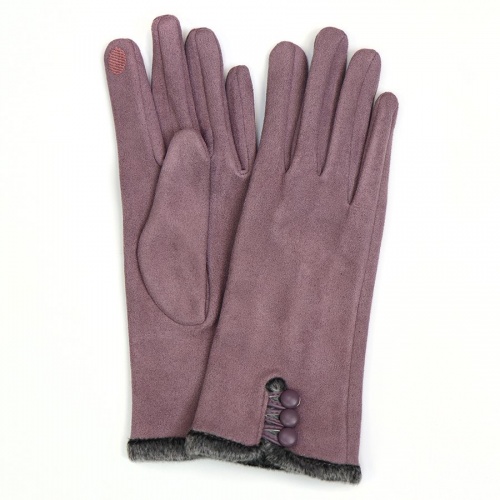 Mauve Faux Suede Button Detail Gloves by Peace of Mind